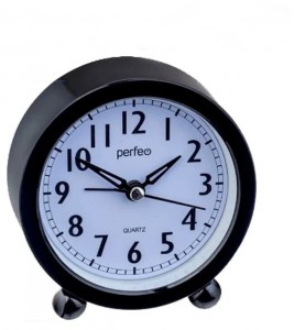 картинка Часы-будильник Perfeo Quartz  "PF-TC-020", круглые диам. 10 см, чёрные от магазина Визит