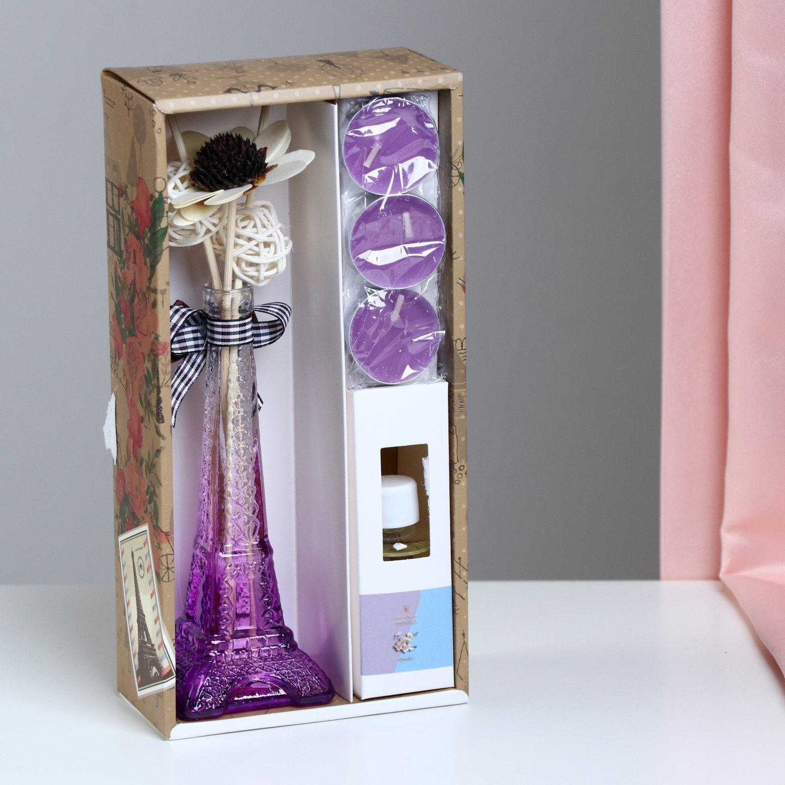 картинка 4355347    Набор подарочный "Париж":ваза,свечи,аромамасло орхидея,деко от магазина Визит