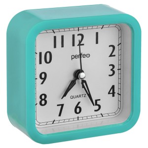 картинка Часы-будильник Perfeo Quartz  "PF-TC-019", квадратные 10*10 см, зелёные от магазина Визит