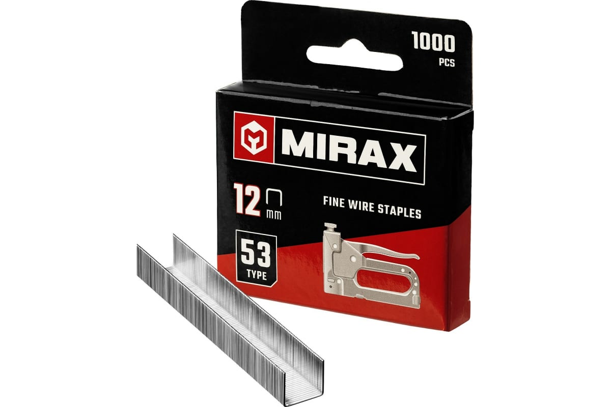 картинка 3153-12 MIRAX 12 мм скобы для степлера тонкие тип 53, 1000 шт от магазина Визит