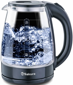 картинка Чайник SAKURA SA-2734 BK  (2.2 кВт, 1.7 л, ЗНЭ) стекло, подсветка от магазина Визит