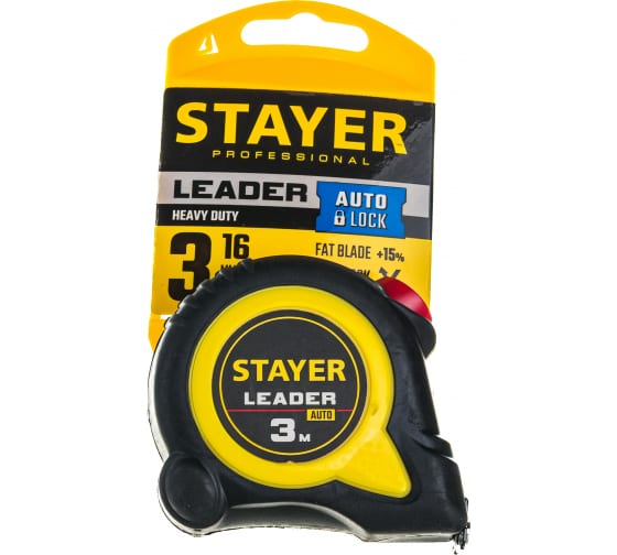 картинка STAYER Leader, 3 м х 16 мм, рулетка с автостопом, 3402-3_z02 от магазина Визит