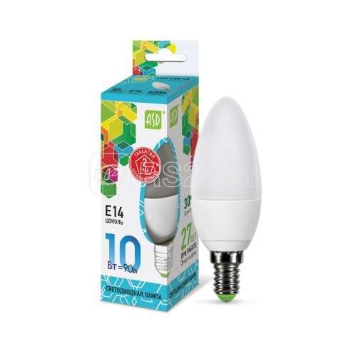 картинка Лампа светодиодная ASD standard Свеча C37 E14 10W(900lm) 4000К 107x37 пластик/ от магазина Визит