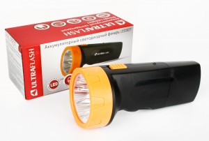 картинка Ultraflash фонарь ручной LED3827 (акк. 4V 0.7Ah) 5Светодиодная, черный+желт./п от магазина Визит