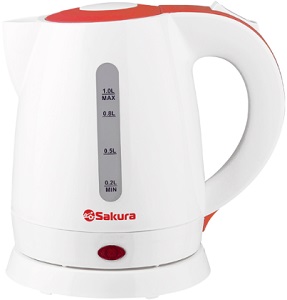 картинка Чайник SAKURA SA-2342 WR (1.6 кВт, 1.0 л, ЗНЭ) белый с КРАСНЫМ от магазина Визит