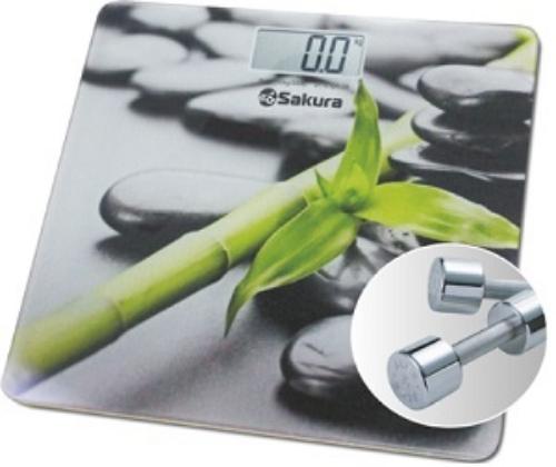 картинка Весы напольные SAKURA SA-5072 S (180 кг, ЖКД, стекло) КАМНИ+БАМБУК,  ( от магазина Визит